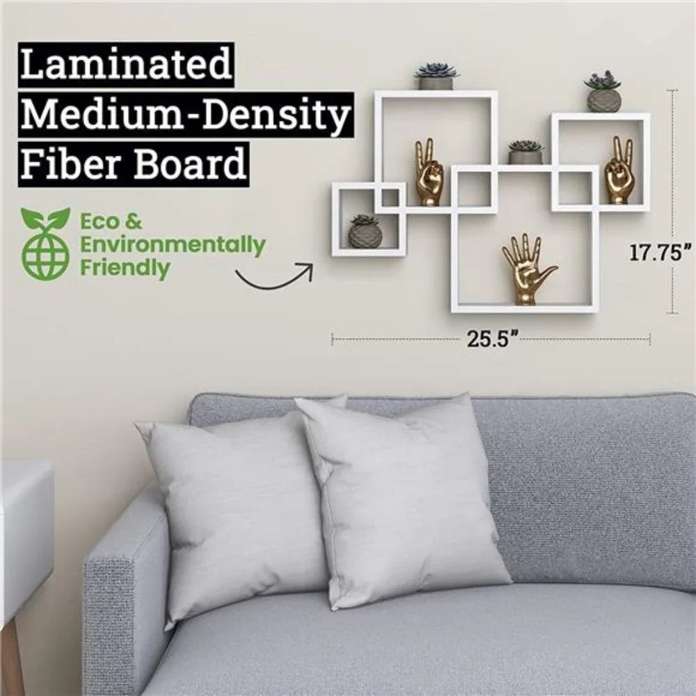 4 Cube Intersecting Shelves Easy-to-Assemble Floating Wall Mount Shelves Bedroom - Picture 3 of 4